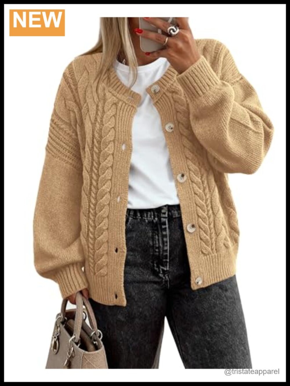 Chunky Cable Knit Cardigan Sweater Women Long Sleeve Button Down Winter Fall